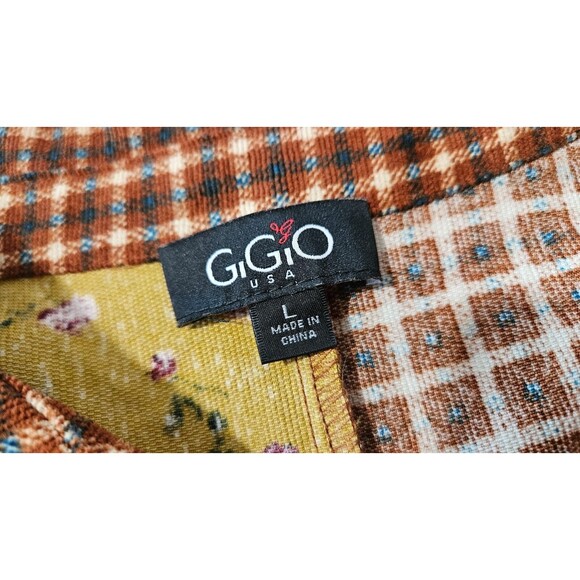GiGio Shirt Women's Yellow Brown Patchwork Floral Plaid Top, Large - Picture 7 of 10